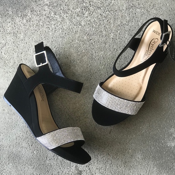 City Class Black Wide-Fit Comfort Wedge Sandal - Picture 2 of 8